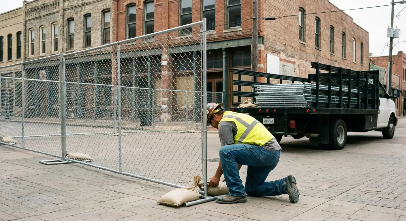 Temporary fence installation in Dearborn Heights urban environment