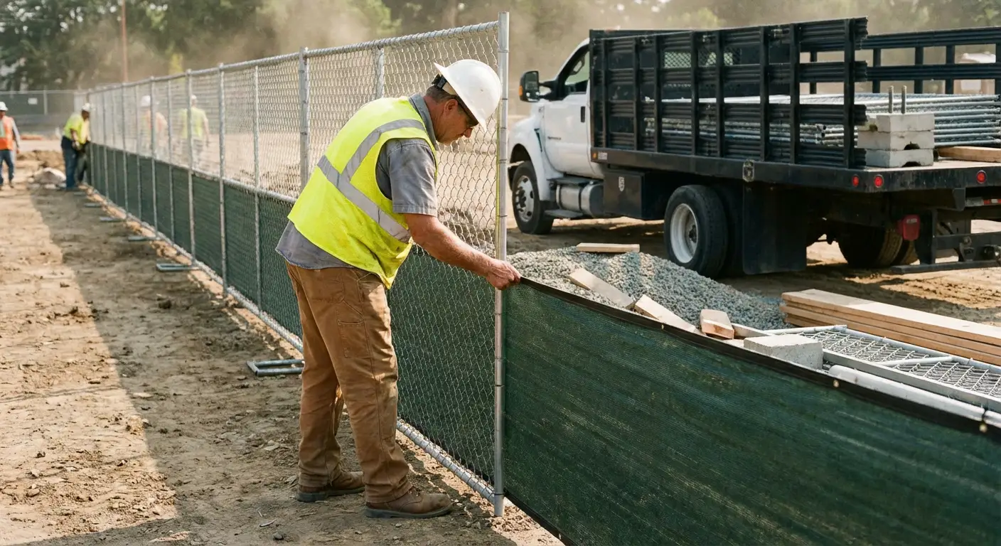 Privacy windscreen installation on construction fence in Dearborn Heights, MI