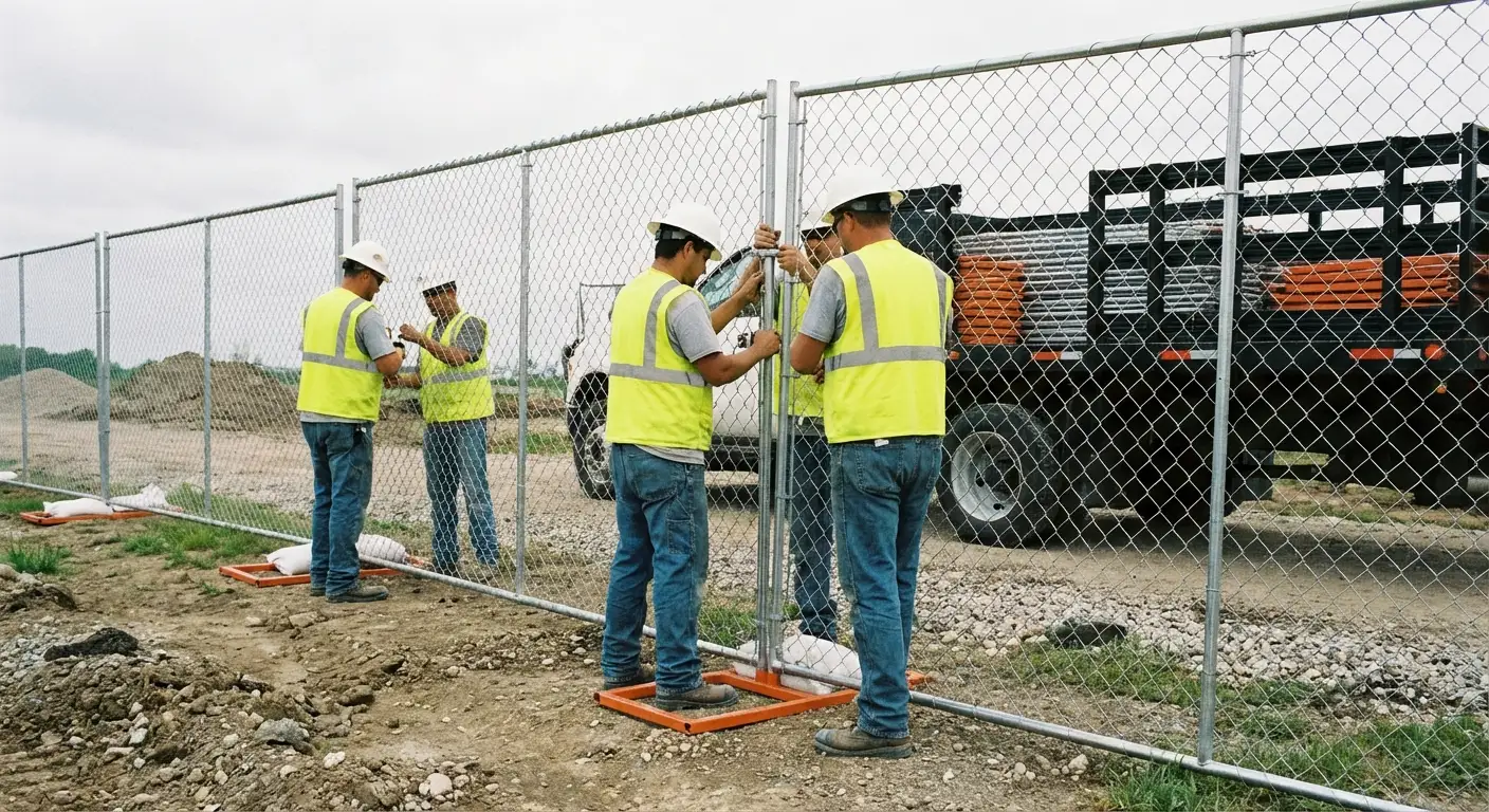 Telegraph Temporary Fencing team installing temporary fencing in Dearborn Heights, MI