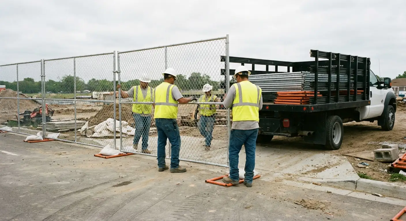 Telegraph Temporary Fencing team securing a construction site perimeter in Dearborn Heights, MI