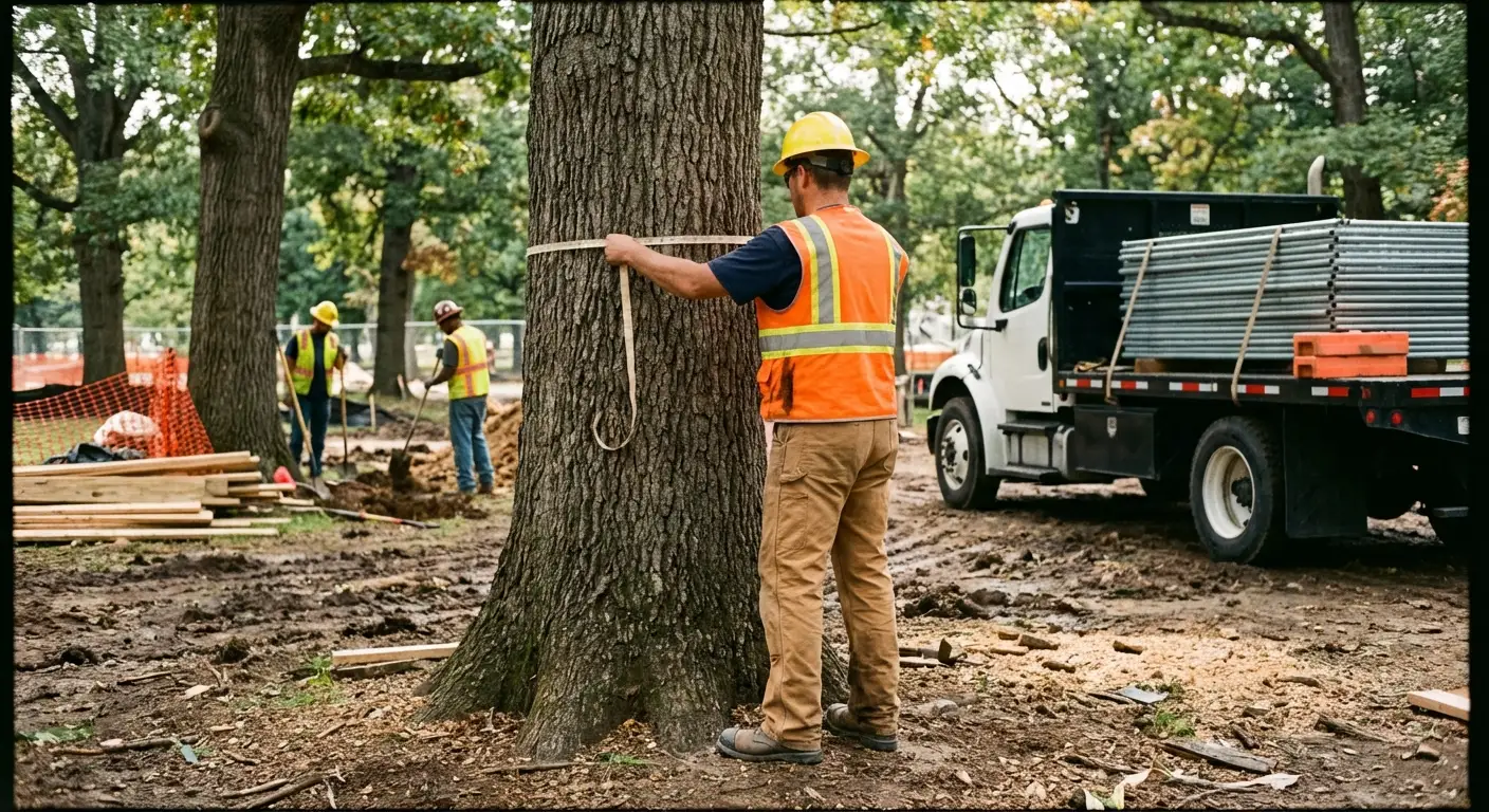 Tree protection zone fencing installation in Dearborn Heights, MI