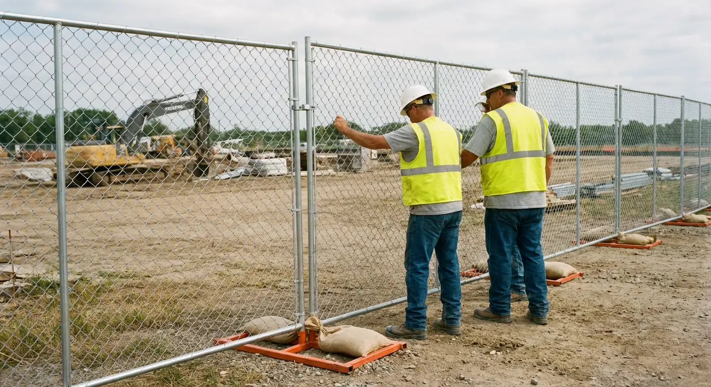 Construction site chain link panel installation in Dearborn Heights, MI