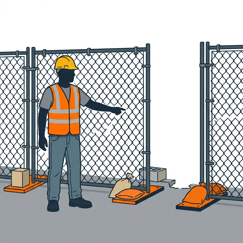 Diagram illustrating common construction site perimeter vulnerabilities in Dearborn Heights, MI